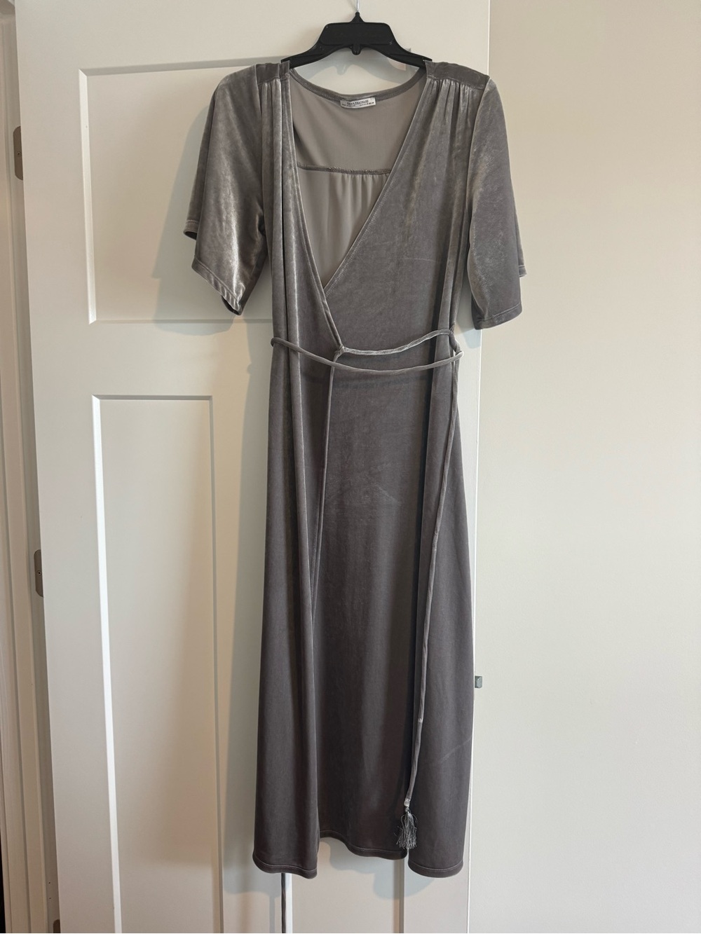 Zara Silver-Grey Velvet Wrap Midi Dress